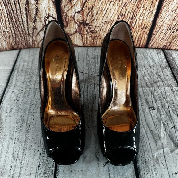 BCBG Generation Black Patent Peep Toe 4” Stiletto Heels Size 7 - Picture 2 of 12